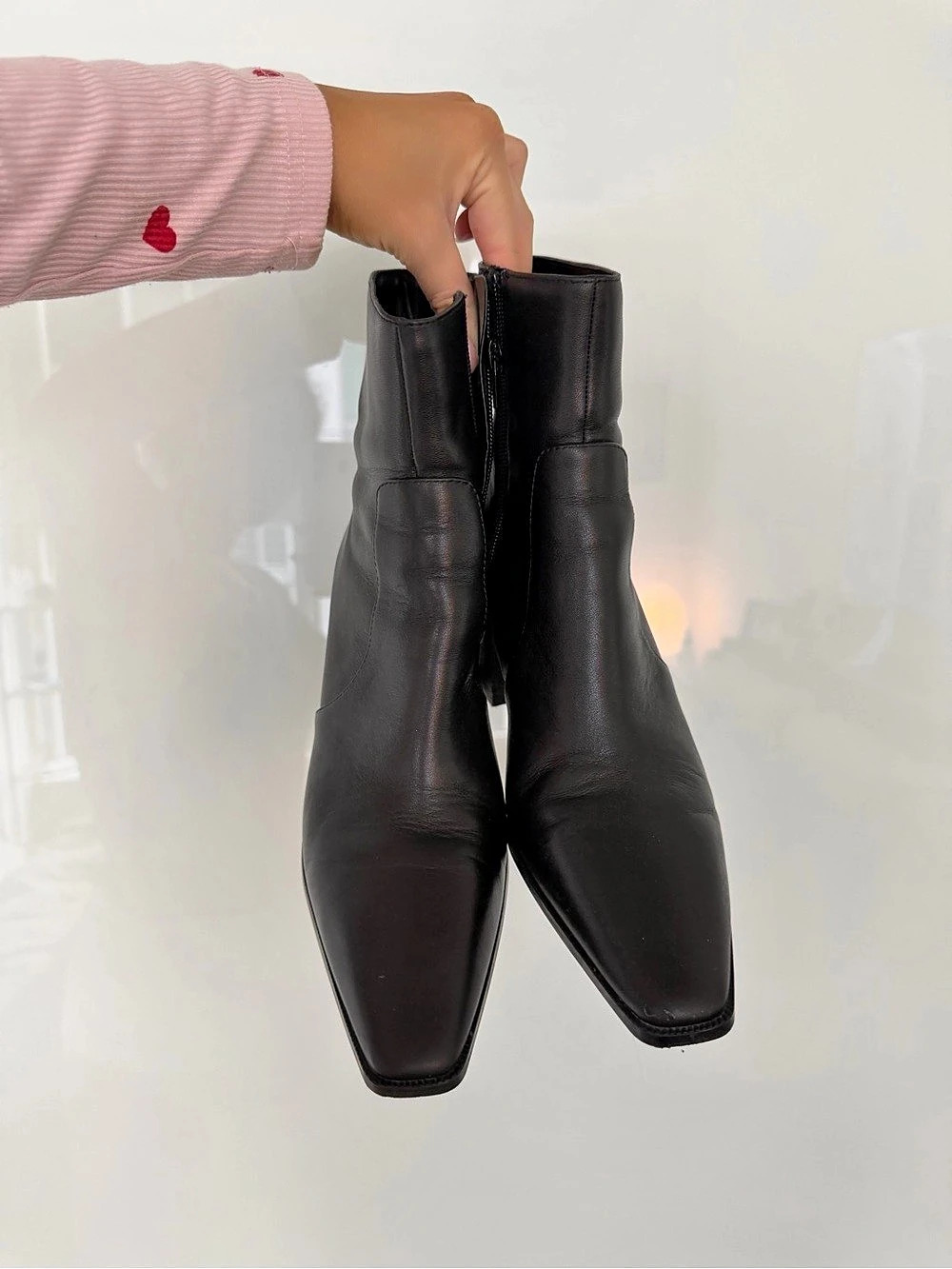 Black Square Toe Heeled Ankle Boots Like New - Picture 2 of 4